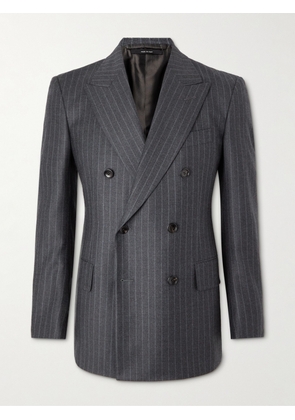 TOM FORD - Double-Breasted Striped Wool and Silk-Blend Suit Jacket - Men - Gray - IT 46