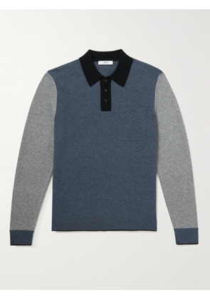 Mr P. - Colour-Block Merino Wool Polo Shirt - Men - Blue - XS
