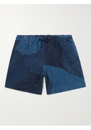 11.11/ELEVEN ELEVEN - Straight-Leg Patchwork Upcycled Organic Cotton Drawstring Shorts - Men - Blue - M