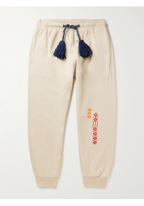 ADISH - Tapered Logo-Embroidered Cotton-Jersey Sweatpants - Men - Neutrals - S