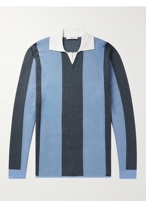 Mr P. - Striped Two-Tone Honeycomb-Knit Cotton-Blend Polo Shirt - Men - Blue - XS