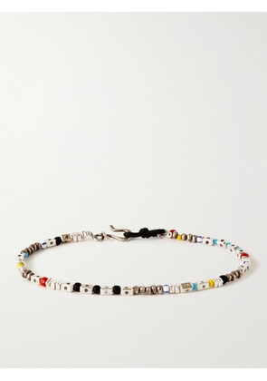 Peyote Bird - Safir Silver, Cord, Coral and Glass Beaded Bracelet - Men - Multi