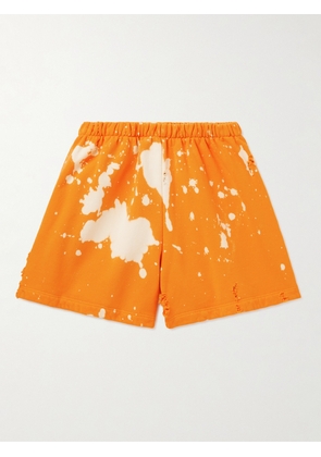 LIBERAL YOUTH MINISTRY - Straight-Leg Distressed Bleached Cotton-Jersey Shorts - Men - Orange - XS
