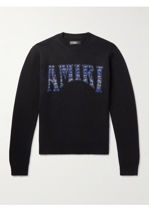 AMIRI - Logo-Embroidered Wool-Blend Sweater - Men - Black - XS