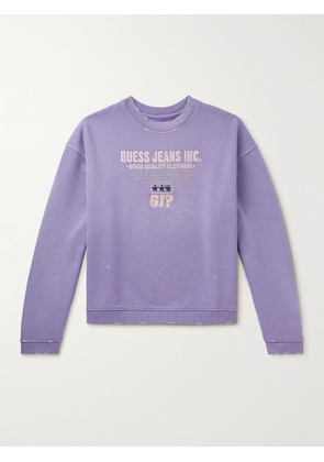 GUESS USA - Logo-Embroidered Distressed Cotton-Jersey Sweatshirt - Men - Purple - S