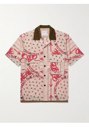 Sacai - Eric Haze Velvet-Trimmed Printed Poplin Shirt - Men - Pink - 1