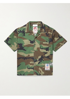 Les Tien - Camp-Collar Appliquéd Camouflage-Print Cotton-Ripstop Shirt - Men - Green - S