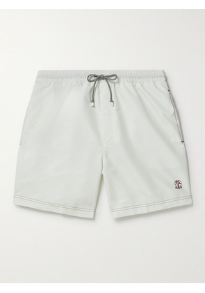 Brunello Cucinelli - Long-Length Logo-Embroidered Swim Shorts - Men - Neutrals - XS