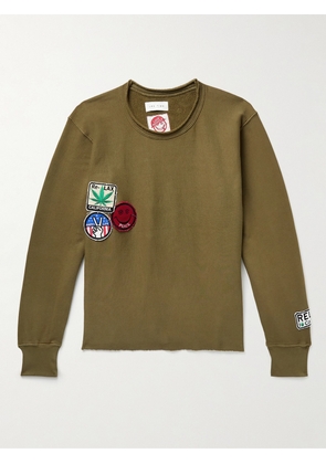 Les Tien - Distressed Embellished Cotton-Jersey Sweatshirt - Men - Green - S