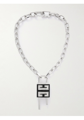 Givenchy - Silver-Tone and Croc-Effect Leather Chain Necklace - Men - Silver