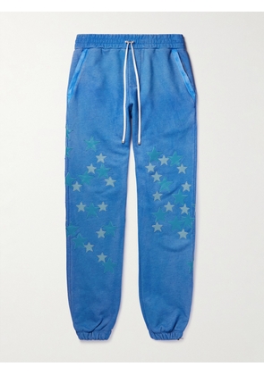 AMIRI - Tapered Leather-Appliquéd Supima Cotton-Jersey Sweatpants - Men - Blue - S