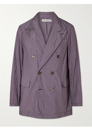 Our Legacy - Sharp Double-Breasted Crinkled Cotton-Blend Poplin Blazer - Men - Purple - IT 46