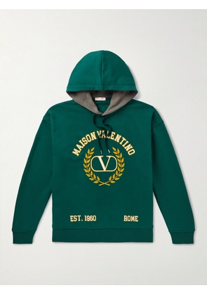 Valentino Garavani - Logo-Print Cotton-Jersey Hoodie - Men - Green - XS