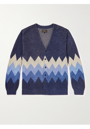 Beams Plus - Jacquard-Knit Linen and Cotton-Blend Cardigan - Men - Blue - S