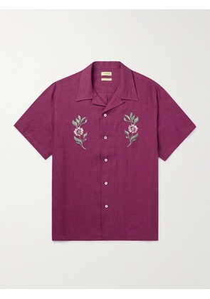 De Bonne Facture - Camp-Collar Embroidered Linen Shirt - Men - Purple - FR 44