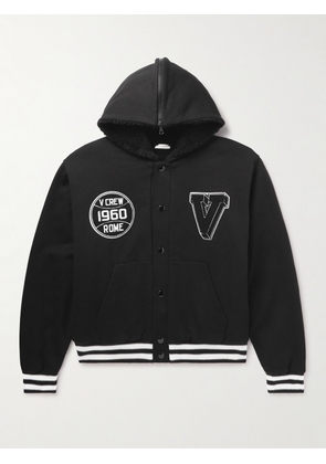 Valentino Garavani - Logo-Appliquéd Cotton-Jersey Hooded Varsity Jacket - Men - Black - S