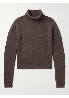 RAF SIMONS - Appliquéd Leather-Trimmed Virgin Wool Rollneck Sweater - Men - Brown - XS