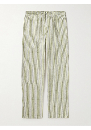 SMR DAYS - Malibu Straight-Leg Embroidered Striped Cotton Drawstring Trousers - Men - Green - S