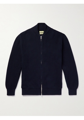 De Bonne Facture - Ribbed Organic Cotton Zip-Up Sweater - Men - Blue - XS