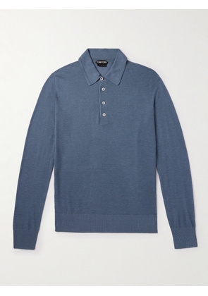 TOM FORD - Slim-Fit Silk and Cotton-Blend Piqué Polo Shirt - Men - Blue - IT 46