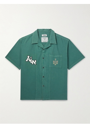 ADISH - The Inoue Brothers Camp-Collar Logo-Detailed Garment-Dyed Cotton Shirt - Men - Green - S