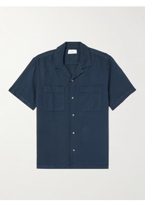 Mr P. - Michael Convertible-Collar Garment-Dyed Cotton and Linen-Blend Twill Shirt - Men - Blue - XS