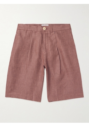 Oliver Spencer - Straight-Leg Pleated Striped Linen Shorts - Men - Pink - UK/US 28
