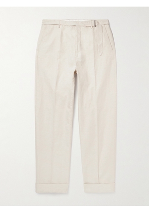 Incotex - Straight-Leg Belted Cotton and Linen-Blend Trousers - Men - Neutrals - IT 44