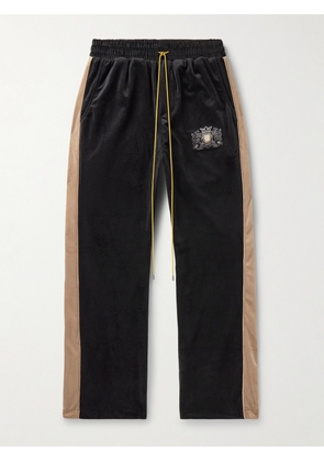 Rhude - Straight-Leg Logo-Embroidered Striped Velvet Sweatpants - Men - Black - XS