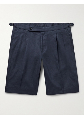 Incotex - Straight-Leg Pleated Linen Bermuda Shorts - Men - Blue - IT 44
