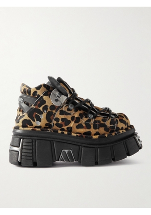 VETEMENTS - New Rock Embellished Leopard-Print Pony Hair Platform Sneakers - Men - Brown - EU 41