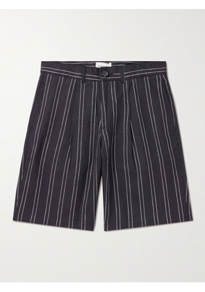 Oliver Spencer - Straight-Leg Pleated Striped Linen Shorts - Men - Black - UK/US 28