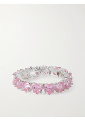 Hatton Labs - Heart Eternity Silver Cubic Zirconia Ring - Men - Pink - 7