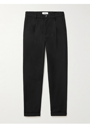 Mr P. - Straight-Leg Pleated Cotton-Twill Trousers - Men - Black - 28