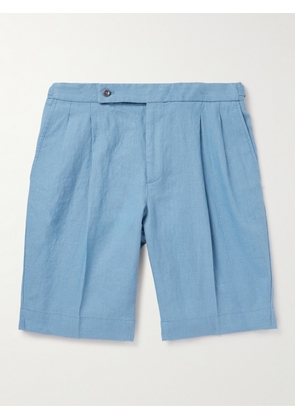 Incotex - Straight-Leg Pleated Linen Bermuda Shorts - Men - Blue - IT 44