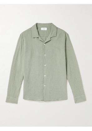 Mr P. - Convertible-Collar Garment-Dyed Cotton-Muslin Shirt - Men - Green - XS
