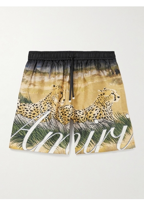 AMIRI - Printed Silk-Satin Drawstring Shorts - Men - Neutrals - XS
