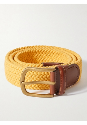 Anderson & Sheppard - 3.5cm Leather-Trimmed Woven Stretch-Cotton Belt - Men - Yellow - S