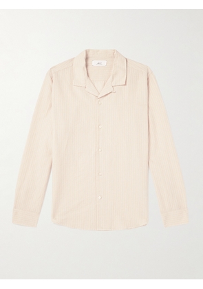 Mr P. - Convertible-Collar Striped Cotton and Linen-Blend Voile Shirt - Men - Neutrals - XS