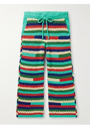 The Elder Statesman - Straight-Leg Striped Crochet-Knit Cashmere Drawstring Trousers - Men - Multi - S