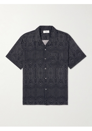 Mr P. - Camp-Collar Printed Linen and Cotton-Blend Shirt - Men - Black - XS