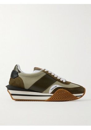 TOM FORD - James Rubber-Trimmed Leather, Suede and Nylon Sneakers - Men - Green - UK 6