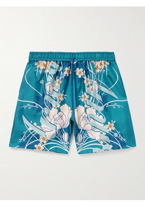 AMIRI - Straight-Leg Floral-Print Silk-Twill Drawstring Shorts - Men - Blue - XS