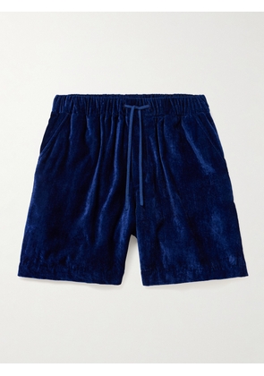 11.11/ELEVEN ELEVEN - Cotton and Silk-Blend Velvet Drawstring Shorts - Men - Blue - UK/US 30