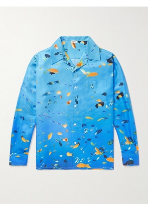 LOEWE - Convertible-Collar Printed Silk-Twill Shirt - Men - Blue - EU 38