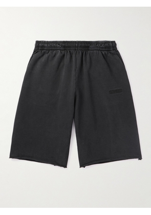 VETEMENTS - Straight-Leg Logo-Embroidered Cotton-Jersey Shorts - Men - Black - XS