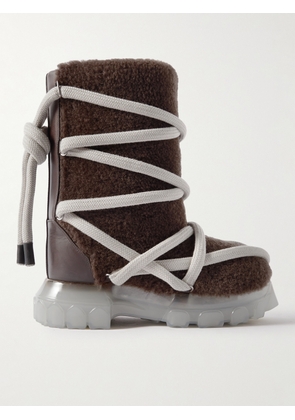Rick Owens - Lunar Tractor Leather-Trimmed Shearling Boots - Men - Brown - EU 40