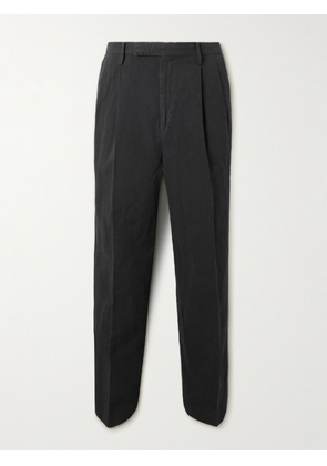 Kaptain Sunshine - Straight-Leg Pleated Cotton and Linen-Blend Gabardine Suit Trousers - Men - Black - UK/US 30