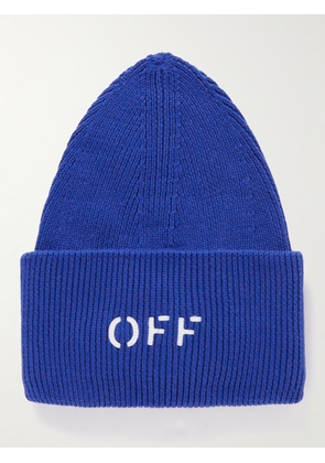 Off-White - Logo-Appliquéd Ribbed Cotton and Cashmere-Blend Beanie - Men - Blue