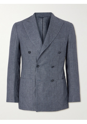 De Petrillo - Slim-Fit Double-Breasted Linen Suit Jacket - Men - Blue - IT 46